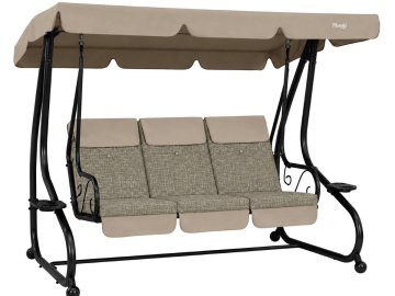 GardenLine Luxusní zahradní houpačka s lůžkem a držáky na nápoje pro 3 osoby 200 × 120 × 164 cm SORENTINO Mesh Taupe béžová 2