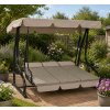 GardenLine Luxusní zahradní houpačka s lůžkem a držáky na nápoje pro 3 osoby 200 × 120 × 164 cm SORENTINO Mesh Taupe béžová 1